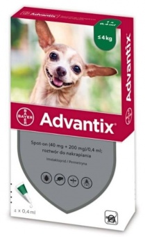 Bayer Advantix dla psów do 4kg 4 pipety