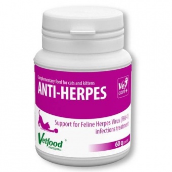 Vetfood Anti-Herpes wzmacnia odporność, na kości, nerwy, serce, zakażenia herpeswirusem dla kotów 60g 1szt.