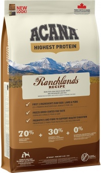 Acana Highest Protein Dog Ranchlands z wołowiną jagnięciną i bizonem 11,4kg