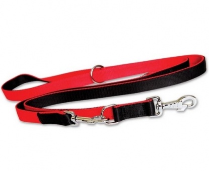 Dingo Smycz taśma polipropylenowa przedłużana podwójnie zszywana 2,5cm/120-220cm czarno-czerwona